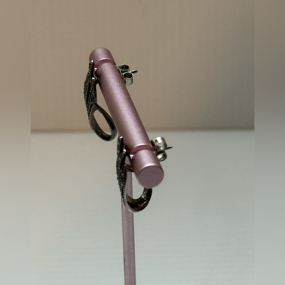 Estate Art Deco Sterling Silver Marcasite Swirls Drop Earrings Pierced Antiqued - Picture 6 of 8